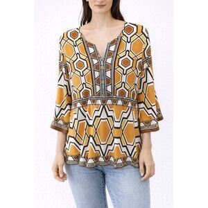 CHICO’S | Retro Geometric Print Stretch V-Neck Tunic Top | Size 1 Medium